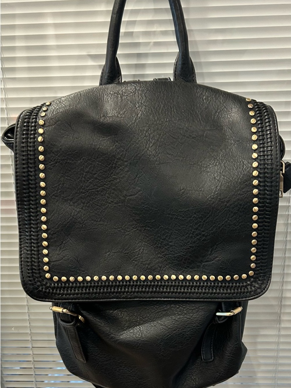 Black Studded Top-Handle Backpack